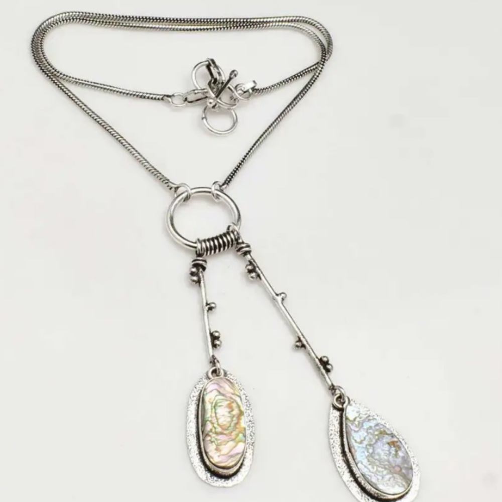 Modern Abalone Solar dangle multi-gem handmade statement Necklace